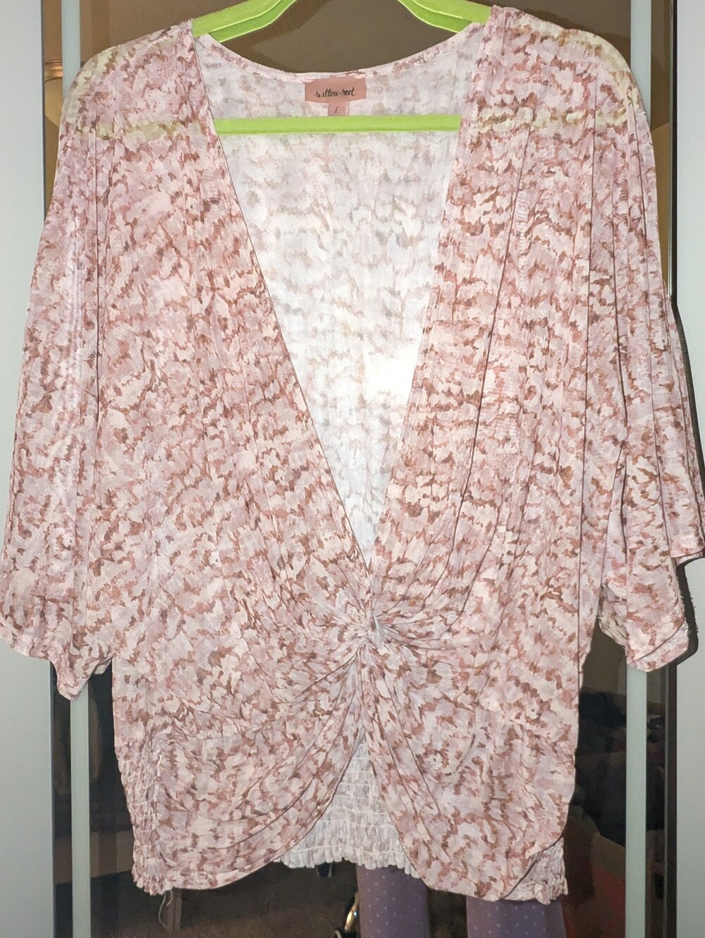 Twist-Front V-Neck Blush Pink Printed Blouse